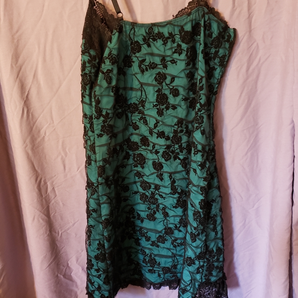 Teal lace mini dress
